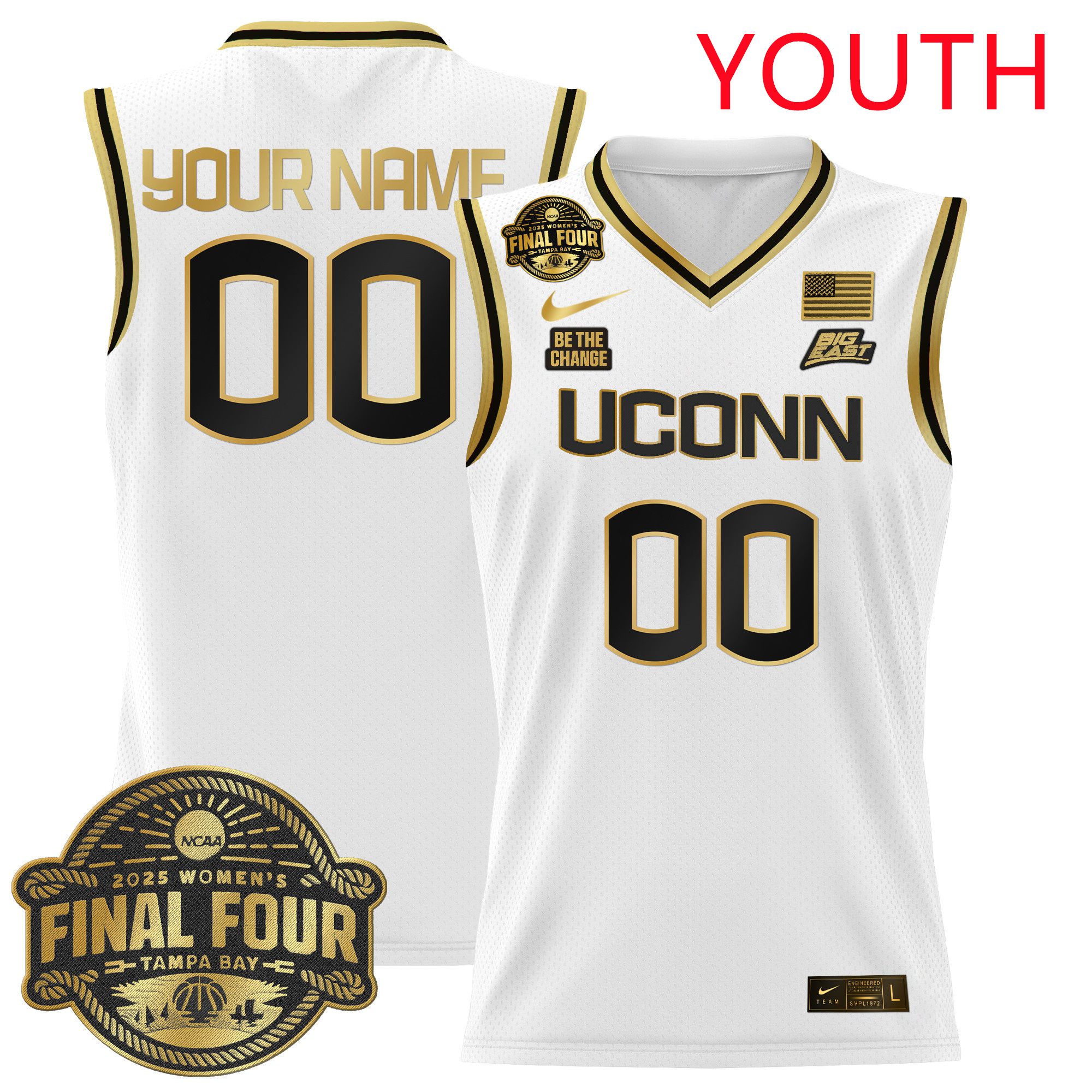 Youth UConn Huskies White Nike 2025 Big Eat Final Four Patch Lightweight Basketball Custom NCAA Jerseys->customized ncaa jersey->Custom Jersey